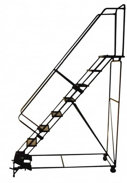 Ballymore - 103" 7 Step Stairway Slope Ladder - Rolling Safety Ladder, 450 Lb Capacity, 70" Platform Height, 30" Base Width x 69" Depth, Perforated Tread - Americas Industrial Supply