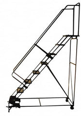 Ballymore - 113" 8 Step Stairway Slope Ladder - Rolling Safety Ladder, 450 Lb Capacity, 80" Platform Height, 24" Base Width x 76" Depth, Perforated Tread - Americas Industrial Supply