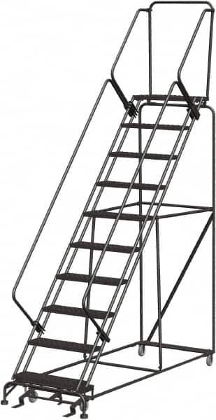 Ballymore - 133" 10 Step Stairway Slope Ladder - Rolling Safety Ladder, 450 Lb Capacity, 100" Platform Height, 32" Base Width x 97" Depth, Heavy-Duty Serrated Grating - Americas Industrial Supply