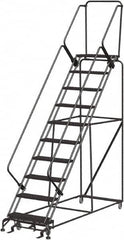 Ballymore - 133" 10 Step Ladder - 350 Lb Capacity, 100" Platform Height, 32" Base Width x 97" Depth, Expanded Metal Tread - Americas Industrial Supply