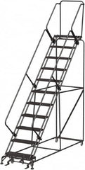 Ballymore - 143" 11 Step Stairway Slope Ladder - Rolling Safety Ladder, 450 Lb Capacity, 110" Platform Height, 32" Base Width x 106" Depth, Heavy-Duty Serrated Grating - Americas Industrial Supply