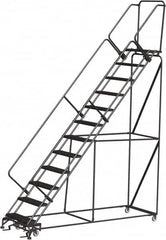 Ballymore - 153" 12 Step Ladder - Rolling Safety Ladder, 450 Lb Capacity, 120" Platform Height, 32" Base Width x 116" Depth, Expanded Metal Tread - Americas Industrial Supply