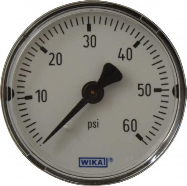 Wika - 2" Dial, 1/4 Thread, 0-60 Scale Range, Pressure Gauge - Center Back Connection Mount, Accurate to 3-2-3% of Scale - Americas Industrial Supply