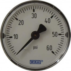 Wika - 2" Dial, 1/4 Thread, 0-60 Scale Range, Pressure Gauge - Center Back Connection Mount, Accurate to 3-2-3% of Scale - Americas Industrial Supply