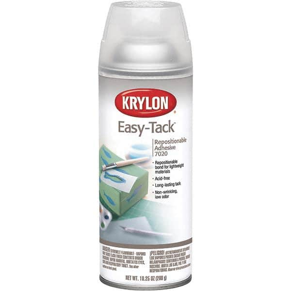 Krylon - 11 oz Aerosol Clear Spray Adhesive - Low Tack, 120°F Heat Resistance, 15 Sq Ft Coverage, Low Strength Bond, 180 min Max Bonding Time, Flammable - Americas Industrial Supply