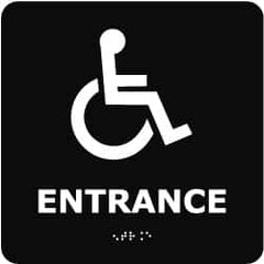 NMC - Entrance, 8" Wide x 8" High, Plastic Sign - English, Braille, White on Blue, Wall Mount - Americas Industrial Supply