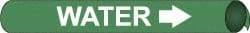 NMC - Pipe Marker with Water Legend and Arrow Graphic - 4-5/8 to 5-7/8" Pipe Outside Diam, White on Green - Americas Industrial Supply