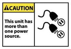 NMC - Accident Prevention Label, Header: CAUTION - Legend: Caution - This Unit Has More Than One Power Source, English, Black, Yellow & White, 5" Long x 3" High, Sign Muscle Finish - Americas Industrial Supply