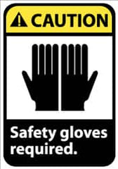 NMC - Accident Prevention Label, Header: CAUTION - Legend: Caution - Safety Gloves Required, English, Black, Yellow & White, 5" Long x 3" High, Sign Muscle Finish - Americas Industrial Supply