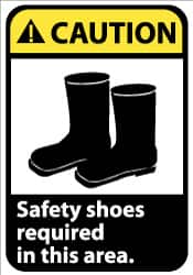 NMC - "Caution - Safety Shoes Required in This Area", 10" Long x 7" Wide, Rigid Plastic Safety Sign - Rectangle, 0.05" Thick, Use for Accident Prevention - Americas Industrial Supply