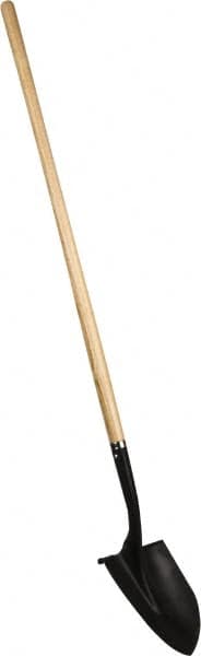 PRO-SOURCE - 11" High x 9-1/2" Wide Round Steel Shovel - 48" Long Wood Straight Handle, Front Turned - Americas Industrial Supply