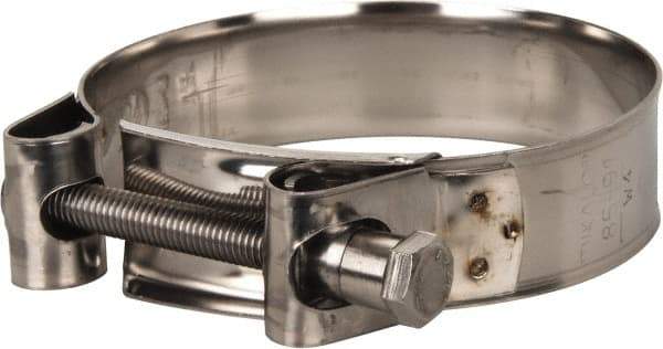 Mikalor - 3-1/2" Hose, 0.98" Wide x 0.04" Thick, T-Bolt Hose Clamp - 3.35 to 3.58" Diam, Stainless Steel - Americas Industrial Supply