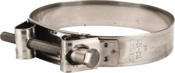 Mikalor - 4-1/2" Hose, 0.98" Wide x 0.04" Thick, T-Bolt Hose Clamp - 4.41 to 4.76" Diam, Stainless Steel - Americas Industrial Supply