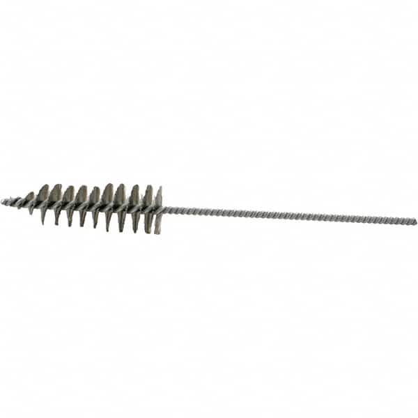 Brush Research Mfg. - 1.2" Diam Helical Stainless Steel Tube Brush - Single Spiral, 0.006" Filament Diam, 3-3/4" Brush Length, 10-1/2" OAL, 0.22" Diam Plastic Handle Shank - Americas Industrial Supply