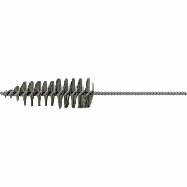 Brush Research Mfg. - 1-5/8" Diam Helical Stainless Steel Tube Brush - Single Spiral, 0.006" Filament Diam, 4-3/4" Brush Length, 10-1/2" OAL, 0.245" Diam Plastic Handle Shank - Americas Industrial Supply