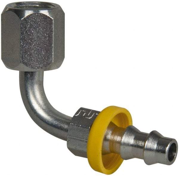 Parker - 7/16-20 Female JIC Steel Hydraulic Hose Female JIC Swivel & 90° Elbow & Short Drop - -4 Hose Size, 1/4" Hose Diam, Series 82 - Americas Industrial Supply