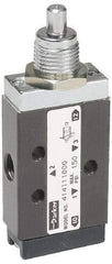 Parker - 0.20 CV Rate, 1/8" NPT Inlet Direct Air 2 Mechanical Spool Valve - 3 Way, 2 Position, 150 Max psi, Plunger Spring Return - Americas Industrial Supply
