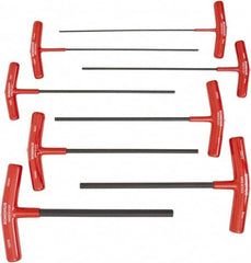 Bondhus - 8 Piece T-Handle Cushion Grip Hex Key Set - Hex Range 2 to 10mm, 9" OAL, Protanium High Torque Steel - Americas Industrial Supply