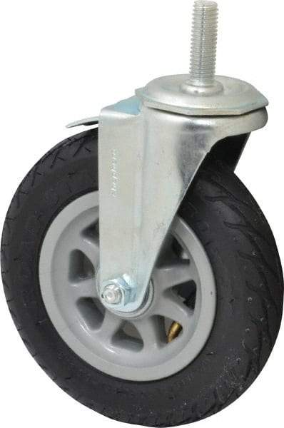 Shepherd - 6" Diam x 1-1/4" Wide, Rubber Swivel with Brake Caster - 150 Lb Capacity, Threaded Stem Mount, Ball Bearing - Americas Industrial Supply