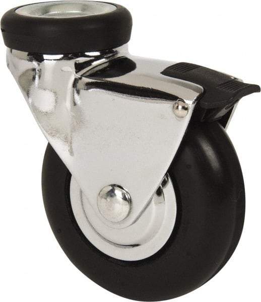 Shepherd - 3" Diam x 15/16" Wide x 3-7/8" OAH Hollow Kingpin Mount Swivel Caster with Brake - Neoprene, 110 Lb Capacity, Precision Ball Bearing, 7/16 x 1/2" Hollow Kingpin Stem - Americas Industrial Supply