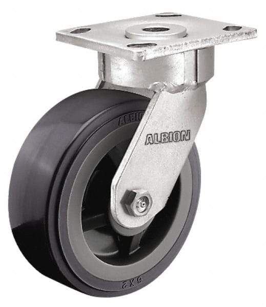 Albion - 4" Diam x 2" Wide x 5-5/8" OAH Top Plate Mount Rigid Caster - Polyurethane, 1,000 Lb Capacity, Roller Bearing, 4 x 4-1/2" Plate - Americas Industrial Supply