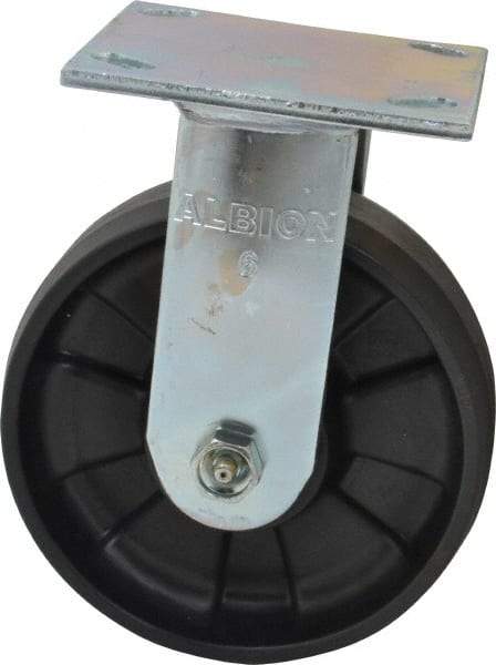 Albion - 6" Diam x 2" Wide x 7-1/2" OAH Top Plate Mount Rigid Caster - Glass Filled Nylon, 1,200 Lb Capacity, Roller Bearing, 4 x 4-1/2" Plate - Americas Industrial Supply