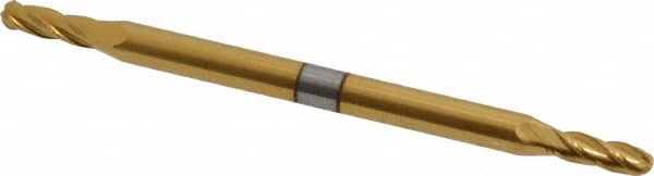 Hertel - 3/32" Diam, 9/32" LOC, 4 Flute Solid Carbide Ball End Mill - TiN Finish, Double End, 2" OAL, 1/8" Shank Diam - Americas Industrial Supply
