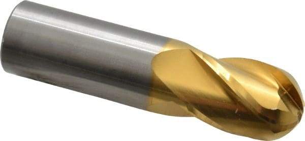 Hertel - 3/4" Diam, 1" LOC, 4 Flute Solid Carbide Ball End Mill - TiN Finish, Single End, 3" OAL, 3/4" Shank Diam - Americas Industrial Supply
