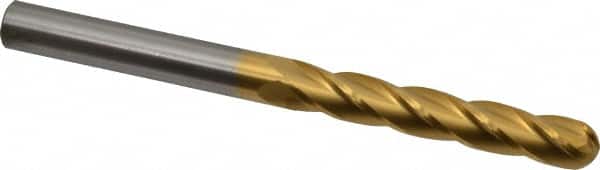Hertel - 1/2" Diam, 3" LOC, 4 Flute Solid Carbide Ball End Mill - TiN Finish, Single End, 6" OAL, 1/2" Shank Diam - Americas Industrial Supply