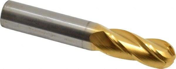 Hertel - 9/16" Diam, 1-1/4" LOC, 4 Flute Solid Carbide Ball End Mill - TiN Finish, Single End, 3-1/2" OAL, 9/16" Shank Diam - Americas Industrial Supply