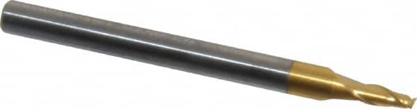 Hertel - 5/64", 3/16" LOC, 1/8" Shank Diam, 1-1/2" OAL, 2 Flute, Solid Carbide Square End Mill - Single End, TiN Finish, Spiral Flute, 30° Helix, Centercutting, Right Hand Cut - Americas Industrial Supply