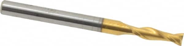 Hertel - 7/64", 3/8" LOC, 1/8" Shank Diam, 1-1/2" OAL, 2 Flute, Solid Carbide Square End Mill - Single End, TiN Finish, Spiral Flute, 30° Helix, Centercutting, Right Hand Cut - Americas Industrial Supply