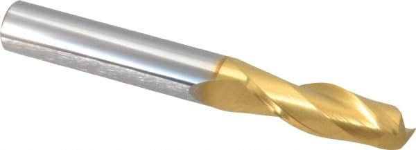 Hertel - 3/8", 1-1/8" LOC, 3/8" Shank Diam, 3" OAL, 2 Flute, Solid Carbide Square End Mill - Single End, TiN Finish, Spiral Flute, 30° Helix, Centercutting, Right Hand Cut - Americas Industrial Supply
