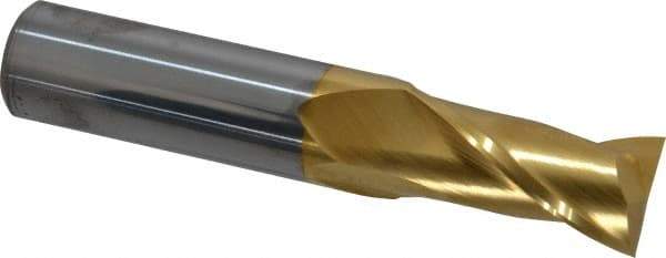 Hertel - 3/4", 1-1/2" LOC, 3/4" Shank Diam, 4" OAL, 2 Flute, Solid Carbide Square End Mill - Single End, TiN Finish, Spiral Flute, 30° Helix, Centercutting, Right Hand Cut - Americas Industrial Supply