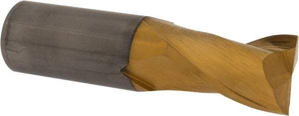Hertel - 1", 1-1/2" LOC, 1" Shank Diam, 4" OAL, 2 Flute, Solid Carbide Square End Mill - Single End, TiN Finish, Spiral Flute, 30° Helix, Centercutting, Right Hand Cut - Americas Industrial Supply