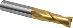 Hertel - 3/4", 2-1/4" LOC, 3/4" Shank Diam, 5" OAL, 2 Flute, Solid Carbide Square End Mill - Single End, TiN Finish, Spiral Flute, 30° Helix, Centercutting, Right Hand Cut - Americas Industrial Supply