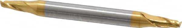 Hertel - 1/8", 1/4" LOC, 1/8" Shank Diam, 1-1/2" OAL, 2 Flute, Solid Carbide Square End Mill - Double End, TiN Finish, 30° Helix, Centercutting - Americas Industrial Supply