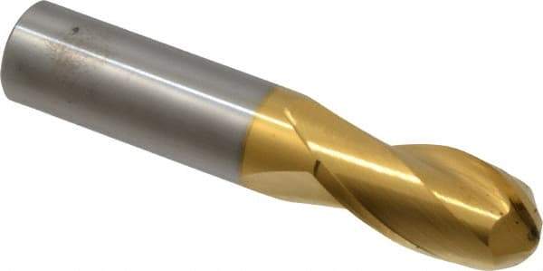 Hertel - 3/4" Diam, 1-1/2" LOC, 2 Flute Solid Carbide Ball End Mill - TiN Finish, Single End, 4" OAL, 3/4" Shank Diam - Americas Industrial Supply