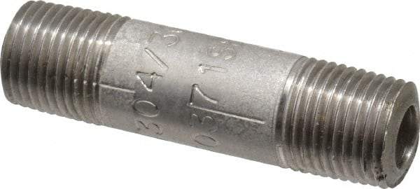 Merit Brass - Schedule 80, 1/8" Pipe x 1-1/2" Long, Grade 304/304L Stainless Steel Pipe Nipple - Seamless & Threaded - Americas Industrial Supply