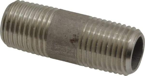 Merit Brass - Schedule 80, 1/4" Pipe x 1-1/2" Long, Grade 304/304L Stainless Steel Pipe Nipple - Seamless & Threaded - Americas Industrial Supply