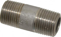 Merit Brass - Schedule 80, 3/8" Pipe x 1-1/2" Long, Grade 304/304L Stainless Steel Pipe Nipple - Seamless & Threaded - Americas Industrial Supply