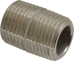 Merit Brass - Schedule 80, 1/2" Pipe x 1-1/8" Long, Grade 304/304L Stainless Steel Pipe Nipple - Seamless & Threaded - Americas Industrial Supply