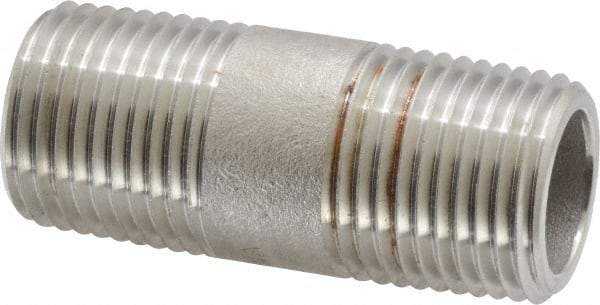 Merit Brass - Schedule 80, 1/2" Pipe x 2" Long, Grade 304/304L Stainless Steel Pipe Nipple - Seamless & Threaded - Americas Industrial Supply