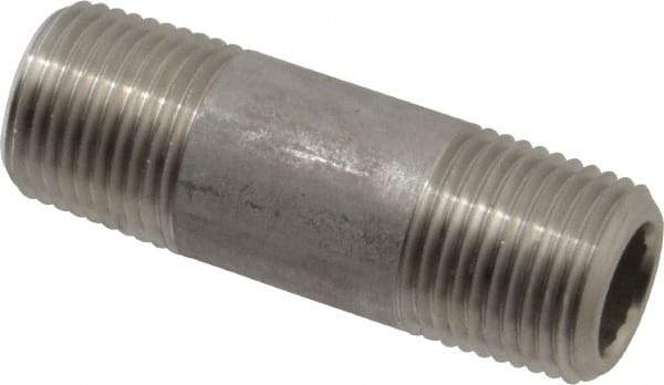 Merit Brass - Schedule 80, 1/2" Pipe x 2-1/2" Long, Grade 304/304L Stainless Steel Pipe Nipple - Seamless & Threaded - Americas Industrial Supply