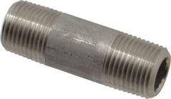 Merit Brass - Schedule 80, 1/2" Pipe x 2-1/2" Long, Grade 304/304L Stainless Steel Pipe Nipple - Seamless & Threaded - Americas Industrial Supply