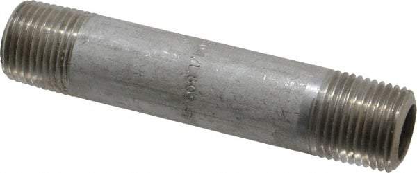 Merit Brass - Schedule 80, 1/2" Pipe x 4" Long, Grade 304/304L Stainless Steel Pipe Nipple - Seamless & Threaded - Americas Industrial Supply