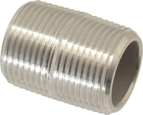 Merit Brass - Schedule 80, 3/4" Pipe x 1-3/8" Long, Grade 304/304L Stainless Steel Pipe Nipple - Seamless & Threaded - Americas Industrial Supply