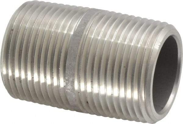 Merit Brass - Schedule 80, 1" Pipe x 2" Long, Grade 304/304L Stainless Steel Pipe Nipple - Seamless & Threaded - Americas Industrial Supply