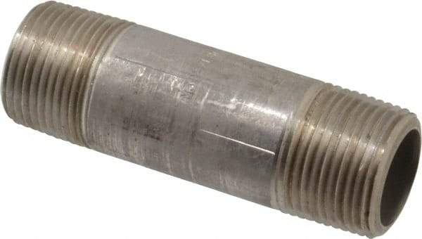 Merit Brass - Schedule 80, 1" Pipe x 4" Long, Grade 304/304L Stainless Steel Pipe Nipple - Seamless & Threaded - Americas Industrial Supply