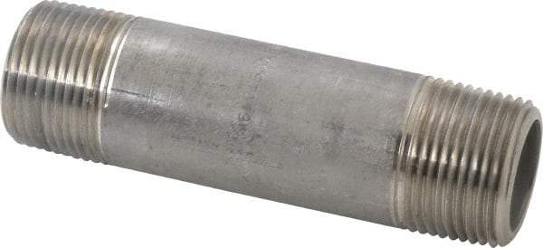 Merit Brass - Schedule 80, 1" Pipe x 4-1/2" Long, Grade 304/304L Stainless Steel Pipe Nipple - Seamless & Threaded - Americas Industrial Supply